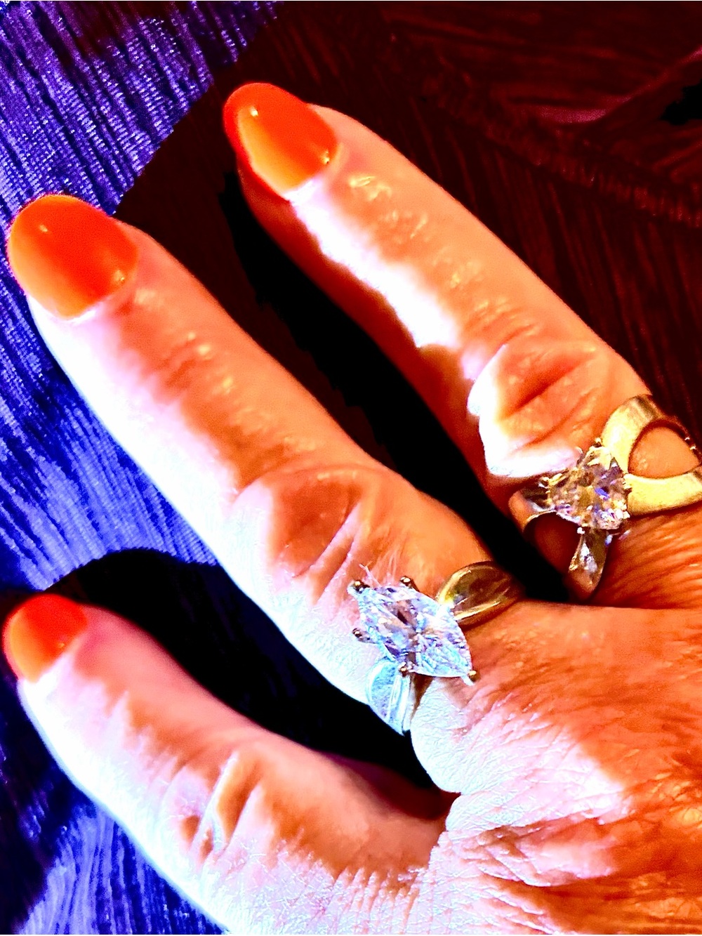 2 Silver Costume Rings:  Marquise-Cut Solitaire/Unique Heart Shape - Picture 3 of 8
